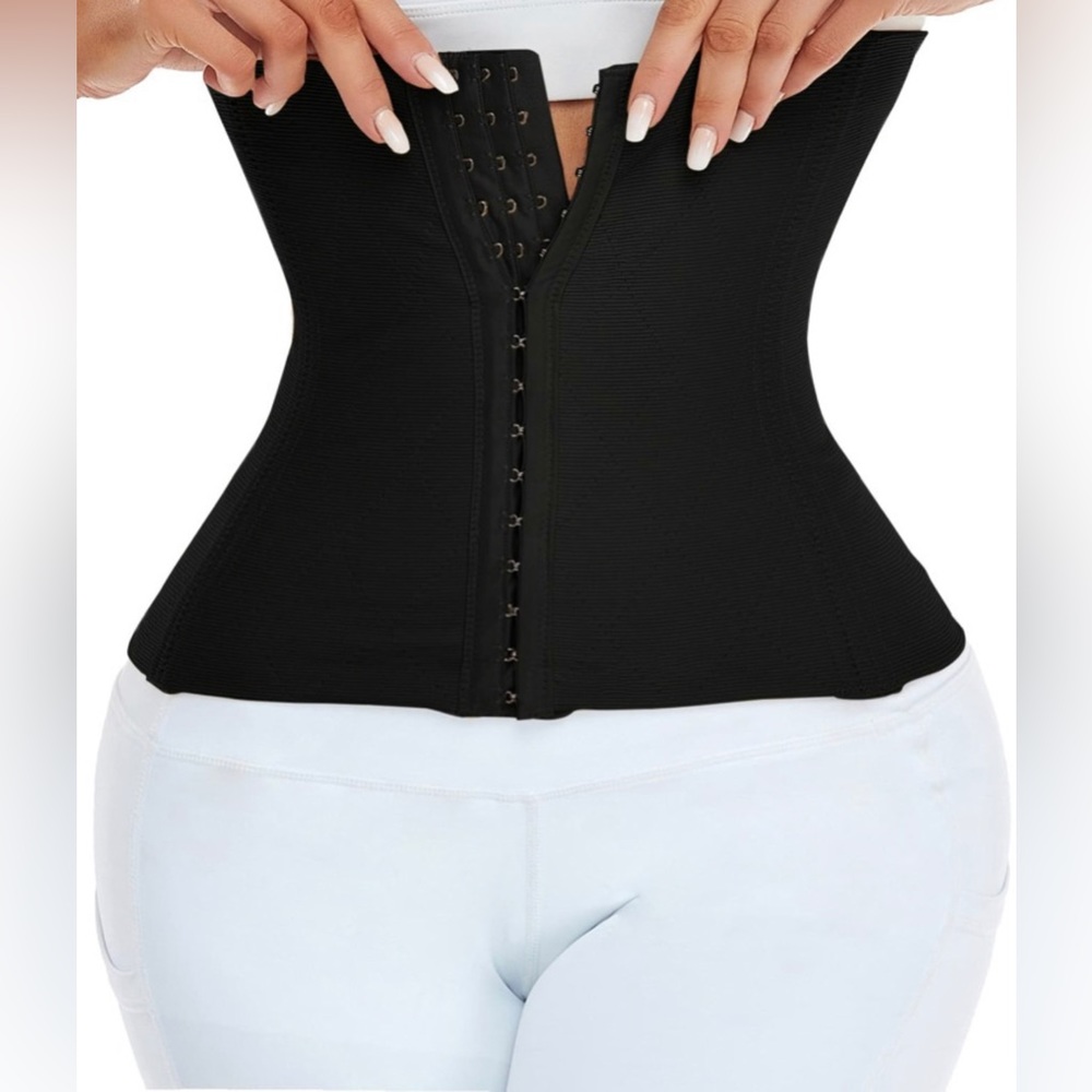 Yianna women’s black Latex waist trainer Hook And Eye size L